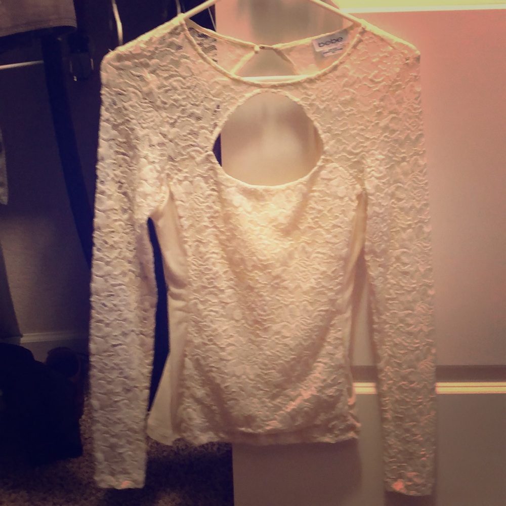 Bebe Cream Lace Shirt with Cut Outs